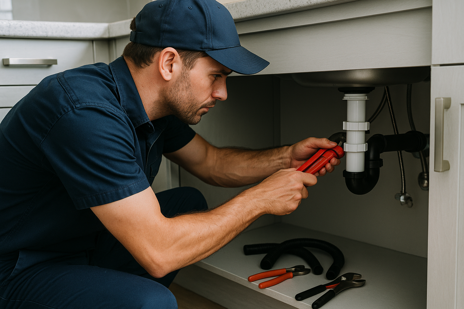 Plombier sous évier, intervention propre