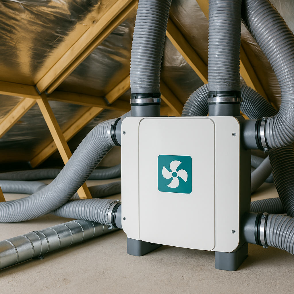 Caisson VMC et gaines isolées proprement en combles